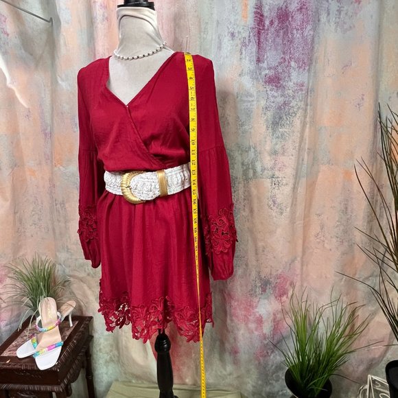 📌Flying Tomato  Dark Fuchsia Dress with Beautiful Lace Details & Wide Belt - Picture 8 of 16